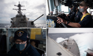 美军第七舰队属下的巴里号导弹驱逐舰10月14日巡航台湾海峡 （圖片：@USPacificFleet推特）
